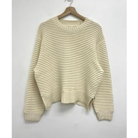 NWOT Varley Talbert Cotton Ribbed Cropped Chunky Knit Boxy Sweater Ivory Medium - Picture 2 of 11